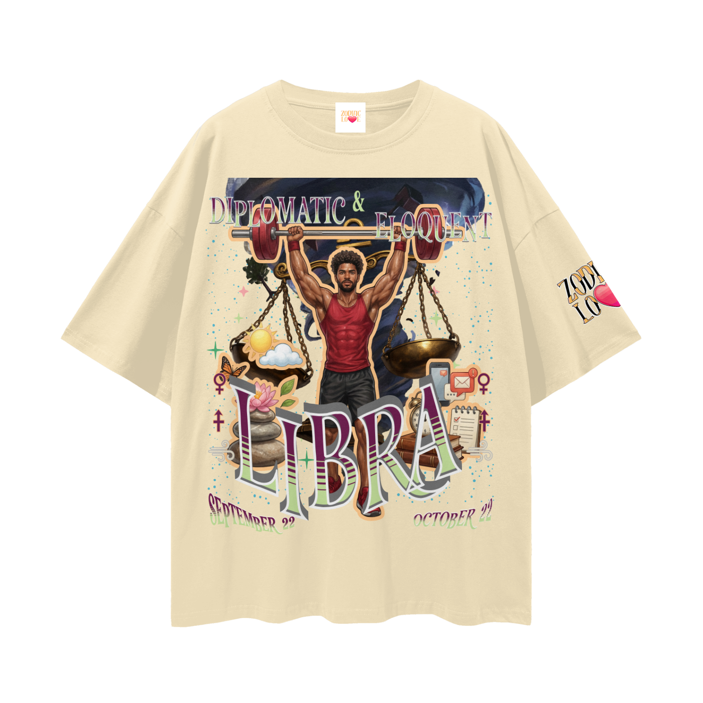 Libra Male Streetwear Loose Drop Shoulder T-Shirt