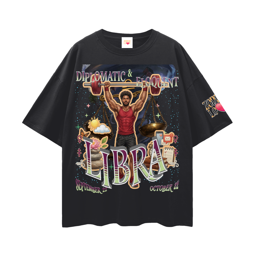 Libra Male Streetwear Loose Drop Shoulder T-Shirt