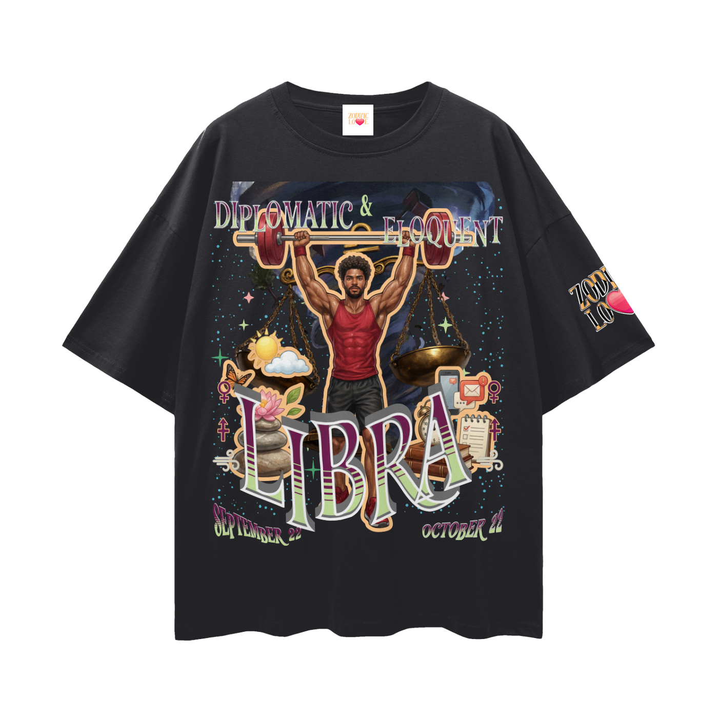 Libra Male Streetwear Loose Drop Shoulder T-Shirt