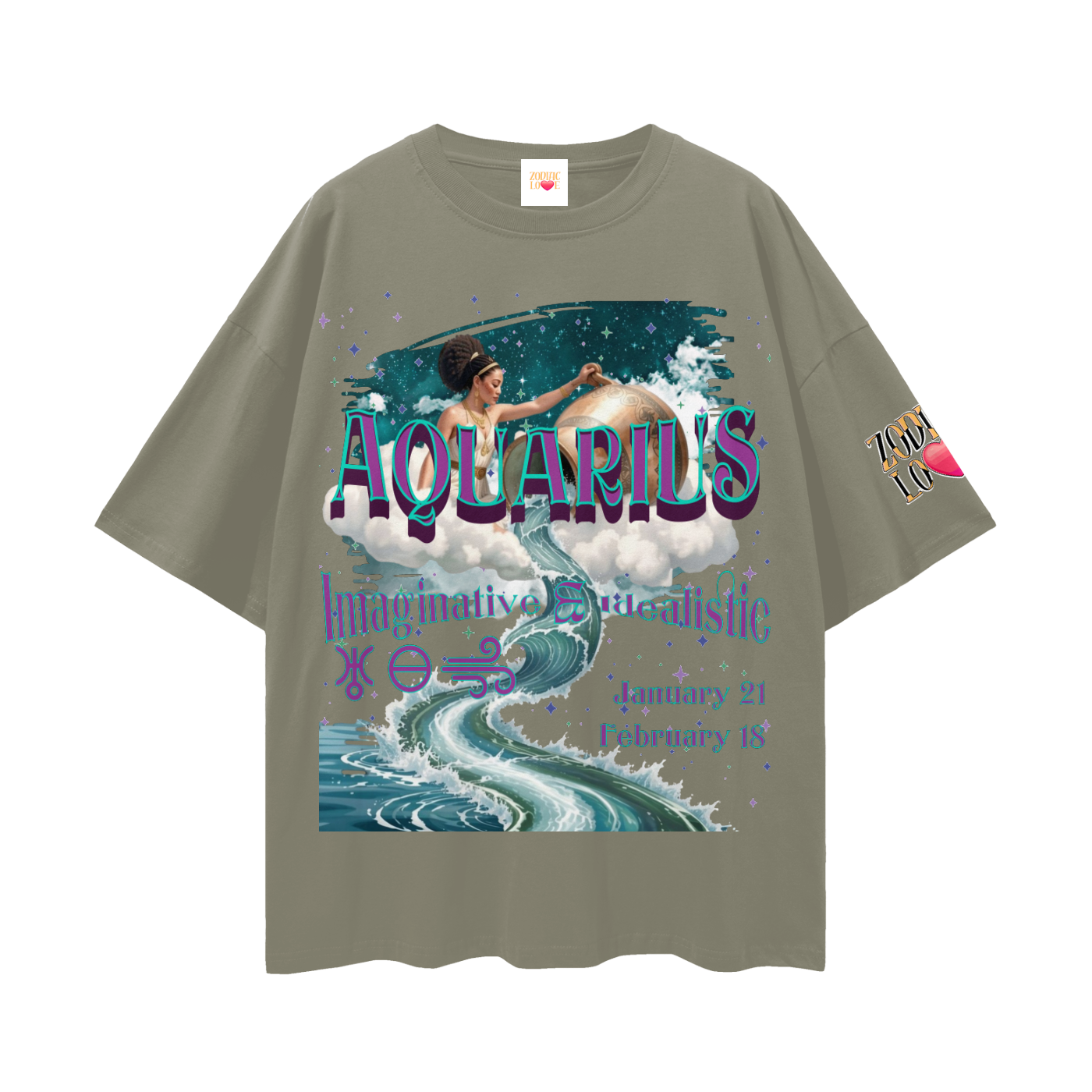 Aquarius Streetwear Loose Drop Shoulder T-Shirt