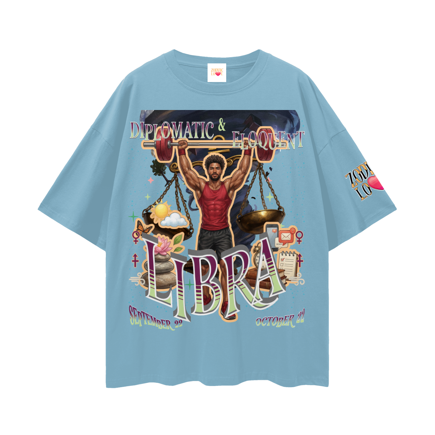 Libra Male Streetwear Loose Drop Shoulder T-Shirt