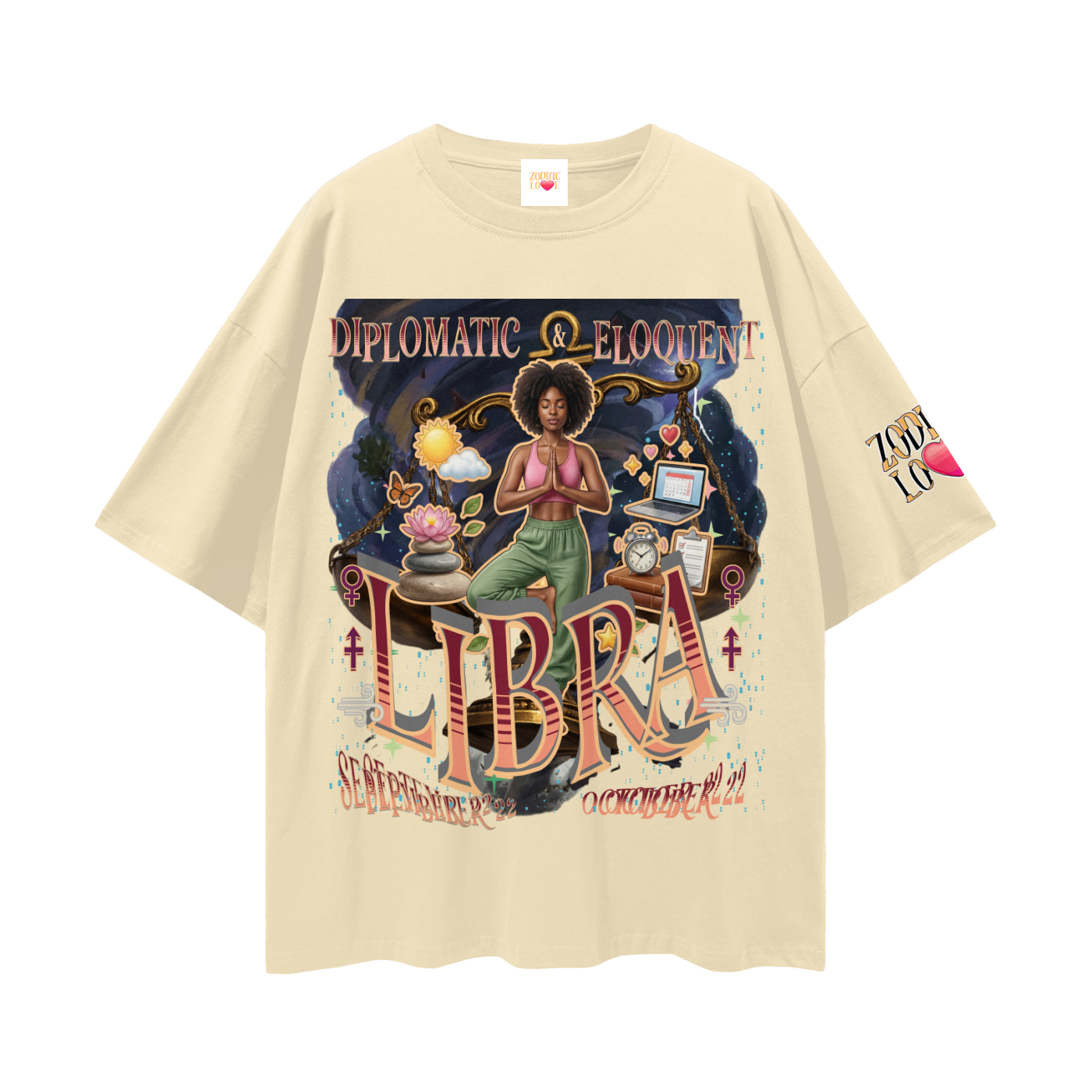 Libra Women Streetwear Loose Drop Shoulder T-Shirt