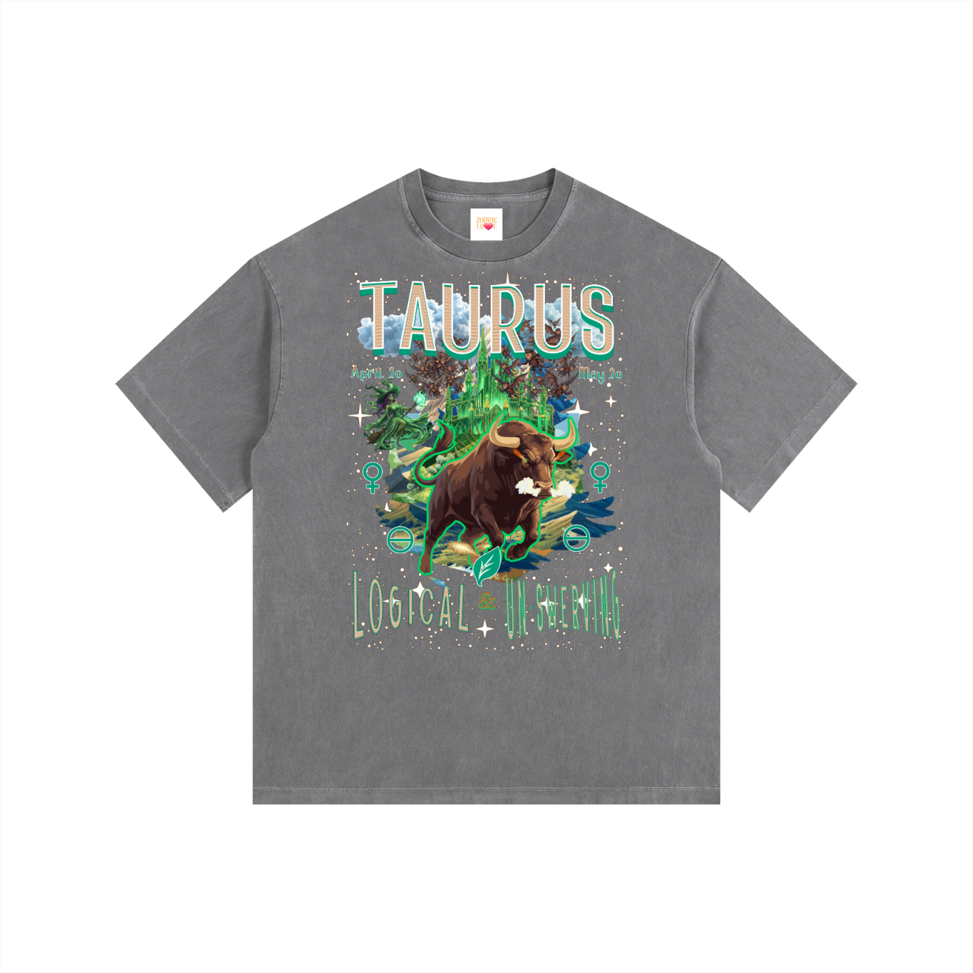 (Taurus) Vintage Washed Oversized Cotton T-Shirt