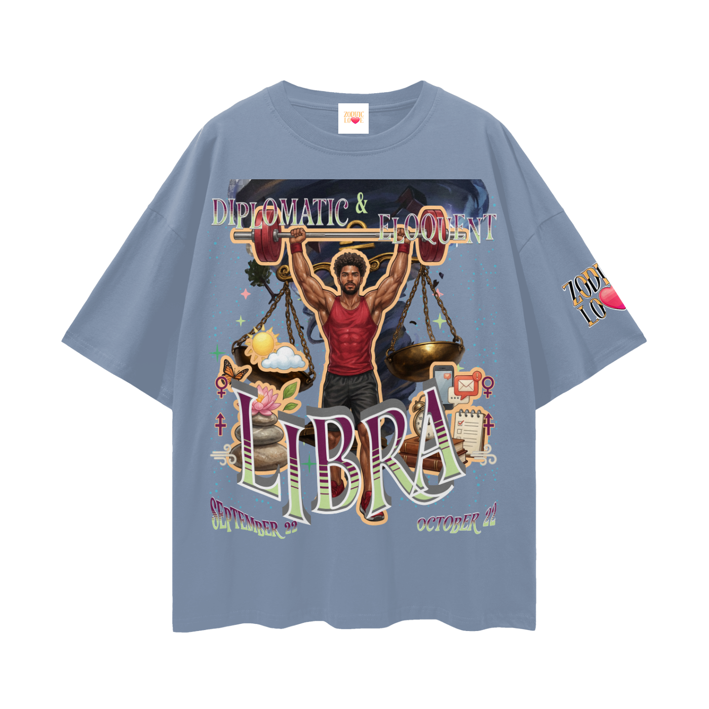 Libra Male Streetwear Loose Drop Shoulder T-Shirt