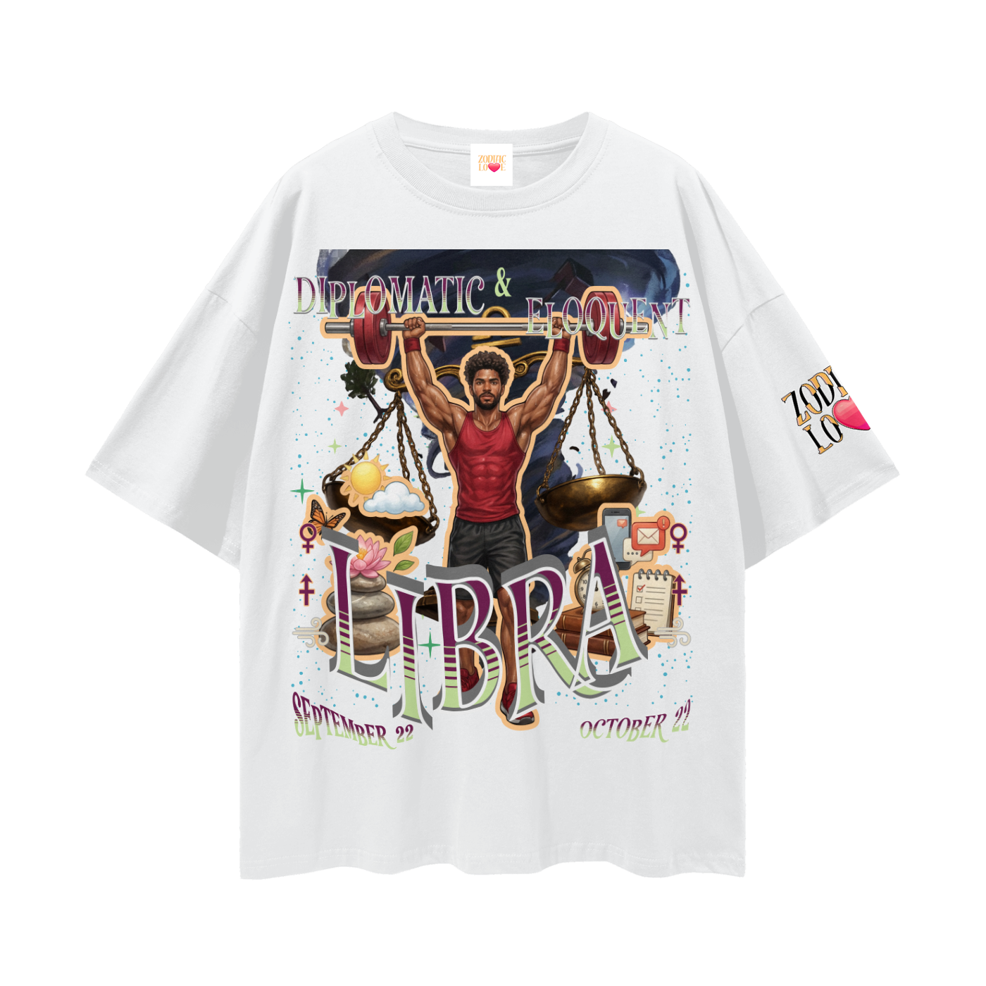 Libra Male Streetwear Loose Drop Shoulder T-Shirt