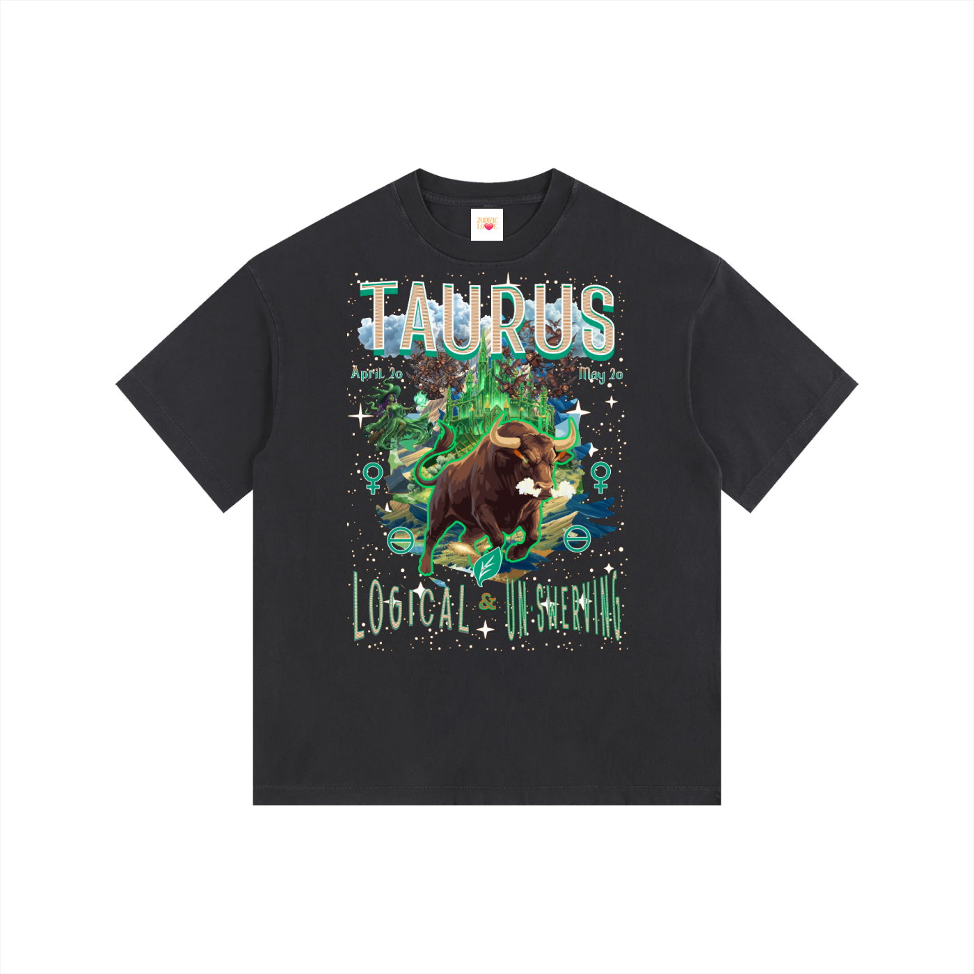 (Taurus) Vintage Washed Oversized Cotton T-Shirt