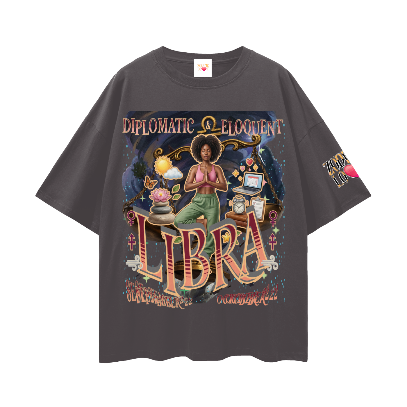 Libra Women Streetwear Loose Drop Shoulder T-Shirt