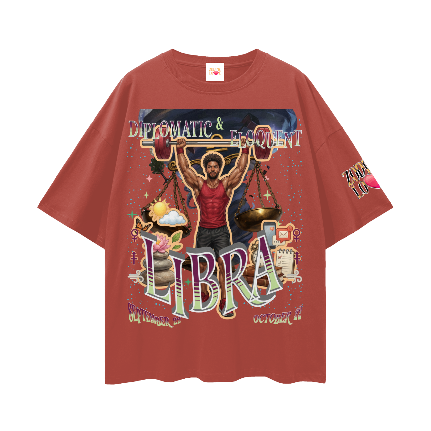 Libra Male Streetwear Loose Drop Shoulder T-Shirt