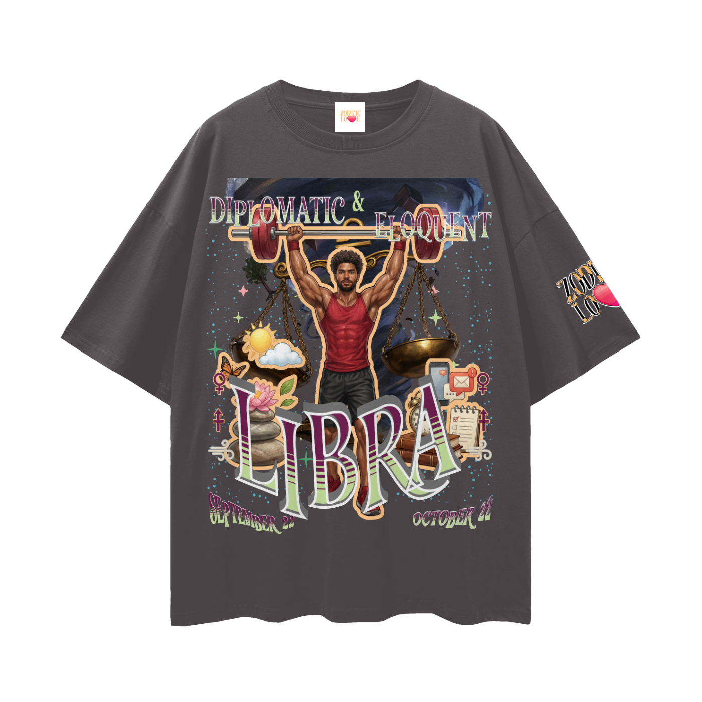 Libra Male Streetwear Loose Drop Shoulder T-Shirt