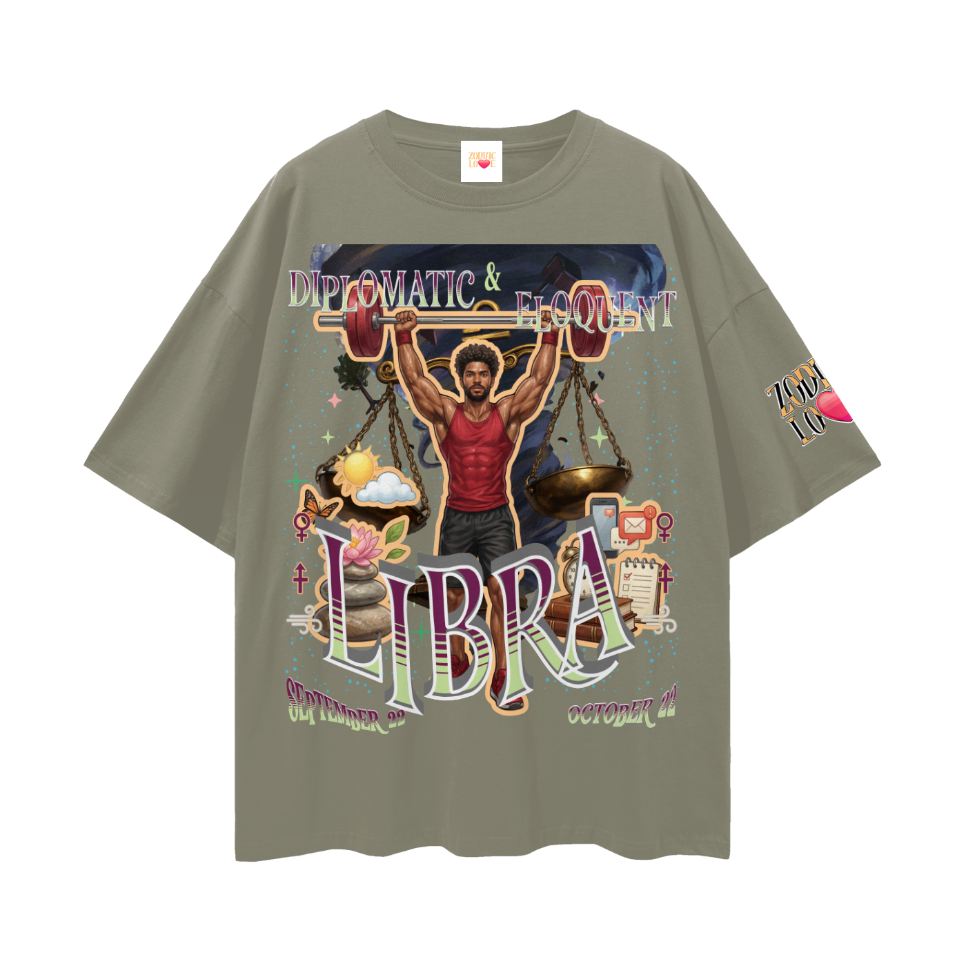 Libra Male Streetwear Loose Drop Shoulder T-Shirt