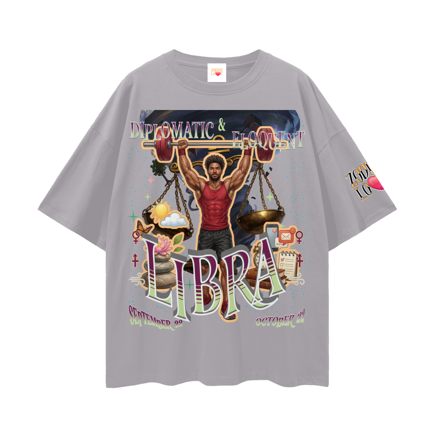 Libra Male Streetwear Loose Drop Shoulder T-Shirt