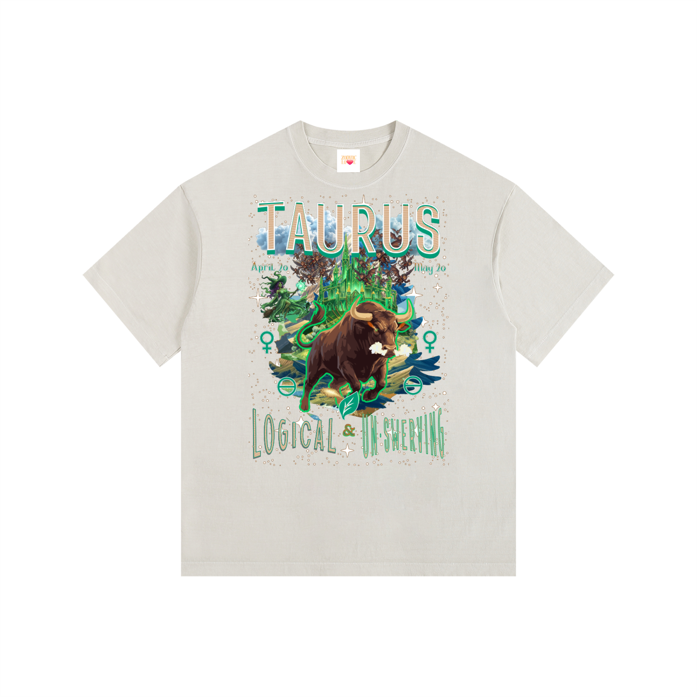 (Taurus) Vintage Washed Oversized Cotton T-Shirt